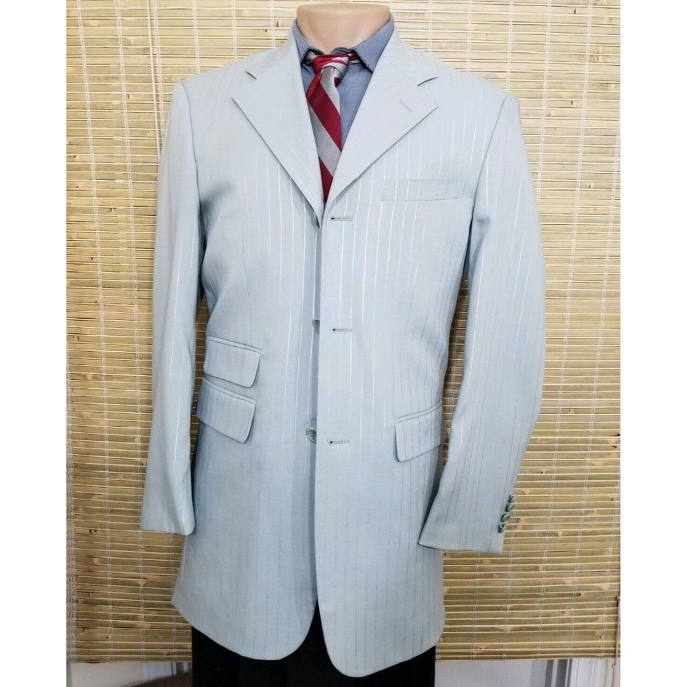 FALCONE MEN'S 36L SUPER 100S SPORT COAT MINT GREEN PINSTRIPE POLYESTER B376